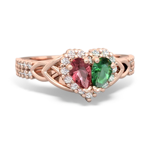 Pink Tourmaline Genuine Pink Tourmaline with Lab Created Emerald Celtic Knot Engagement ring Ring
