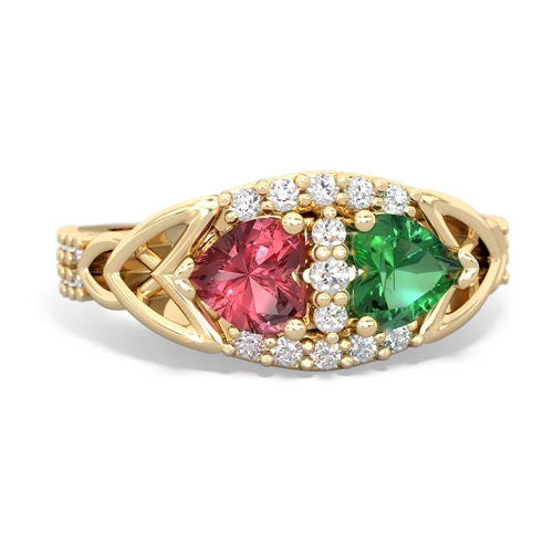 Pink Tourmaline Genuine Pink Tourmaline with Lab Created Emerald Celtic Knot Engagement ring Ring