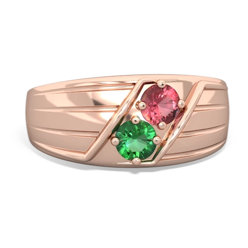 Pink Tourmaline Genuine Pink Tourmaline with Lab Created Emerald Art Deco Men's ring Ring