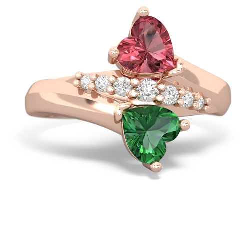 Pink Tourmaline Genuine Pink Tourmaline with Lab Created Emerald Heart to Heart Bypass ring Ring