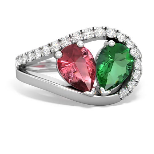 Pink Tourmaline Genuine Pink Tourmaline with Lab Created Emerald Nestled Heart Keepsake ring Ring