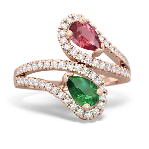 Pink Tourmaline Genuine Pink Tourmaline with Lab Created Emerald Diamond Dazzler ring Ring