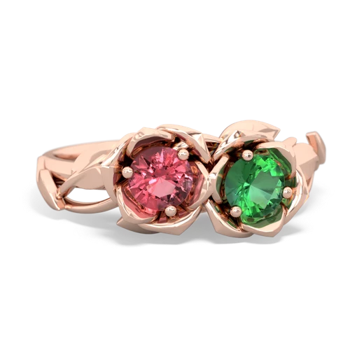 Pink Tourmaline Genuine Pink Tourmaline with Lab Created Emerald Rose Garden ring Ring