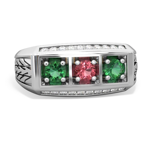 tourmaline-lab emerald three stone ring