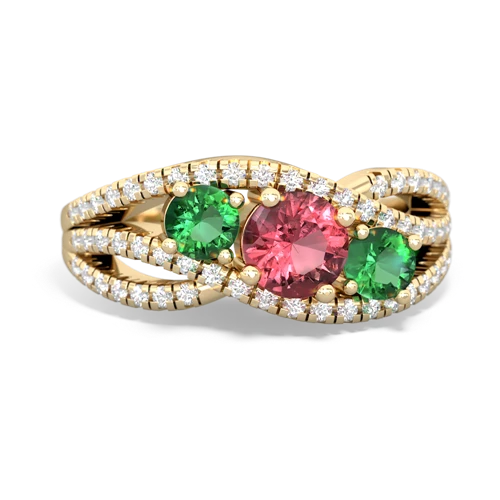 tourmaline-lab emerald three stone pave ring