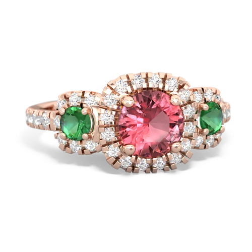 Pink Tourmaline Genuine Pink Tourmaline with Lab Created Emerald and Genuine Aquamarine Regal Halo ring Ring