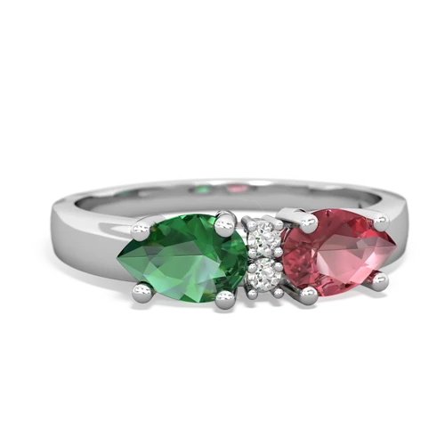 Pink Tourmaline Genuine Pink Tourmaline with Lab Created Emerald Pear Bowtie ring Ring