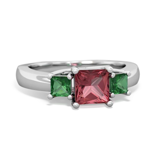 Pink Tourmaline Genuine Pink Tourmaline with Lab Created Emerald and  Three Stone Trellis ring Ring