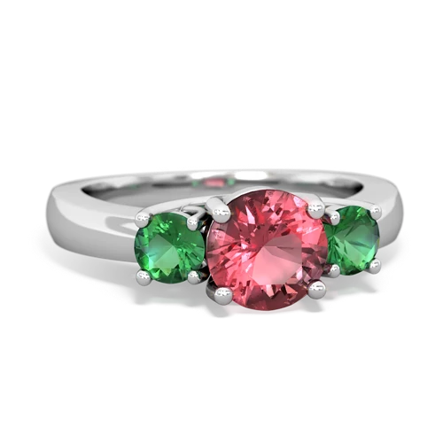 Pink Tourmaline Genuine Pink Tourmaline with Lab Created Emerald and Genuine Citrine Three Stone Trellis ring Ring