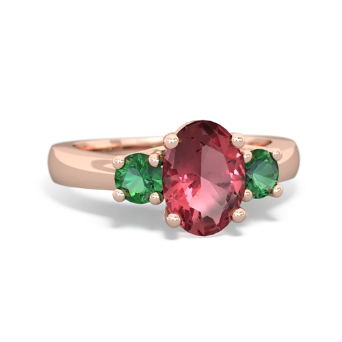 Pink Tourmaline Genuine Pink Tourmaline with Lab Created Emerald Three Stone Trellis ring Ring