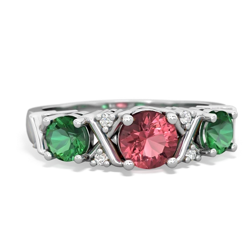 Pink Tourmaline Genuine Pink Tourmaline with Lab Created Emerald and  Hugs and Kisses ring Ring