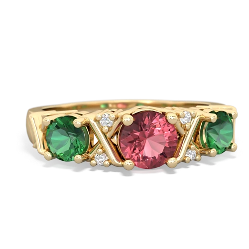 Pink Tourmaline Genuine Pink Tourmaline with Lab Created Emerald and Genuine Aquamarine Hugs and Kisses ring Ring