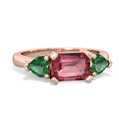 Pink Tourmaline Genuine Pink Tourmaline with Lab Created Emerald and  Three Stone ring Ring
