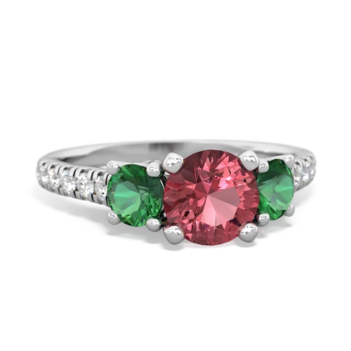Pink Tourmaline Genuine Pink Tourmaline with Lab Created Emerald and Genuine Aquamarine Pave Trellis ring Ring