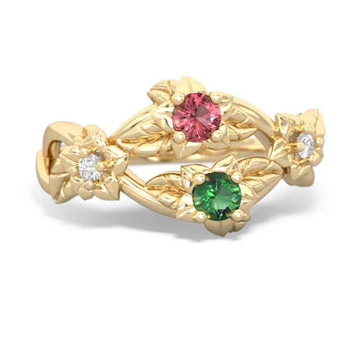Pink Tourmaline Genuine Pink Tourmaline with Lab Created Emerald Sparkling Bouquet ring Ring