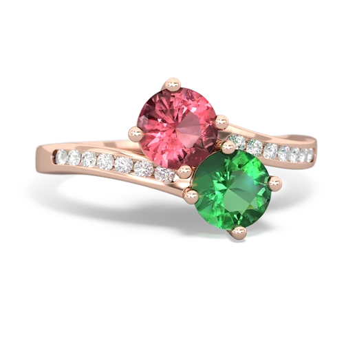 Pink Tourmaline Genuine Pink Tourmaline with Lab Created Emerald Keepsake Two Stone ring Ring