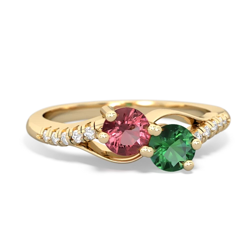 Pink Tourmaline Genuine Pink Tourmaline with Lab Created Emerald Two Stone Infinity ring Ring