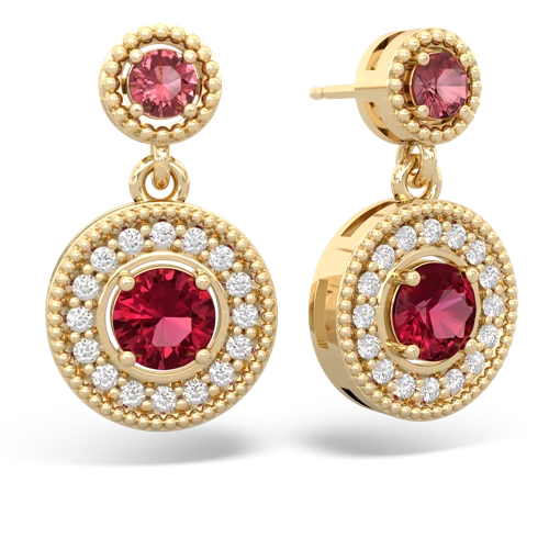 tourmaline-lab ruby halo earrings