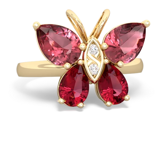 tourmaline-lab ruby butterfly ring