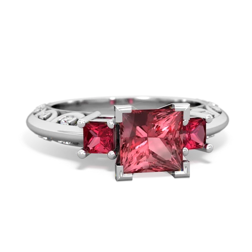 Pink Tourmaline Genuine Pink Tourmaline with Lab Created Ruby and Lab Created Ruby Art Deco ring Ring