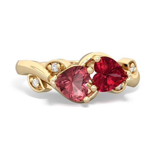 tourmaline-lab ruby floral keepsake ring