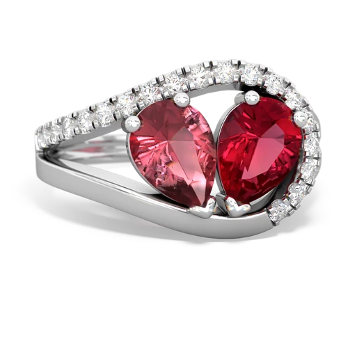 tourmaline-lab ruby pave heart ring