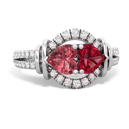 tourmaline-lab ruby pave keepsake ring