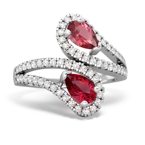 tourmaline-lab ruby pave swirls ring