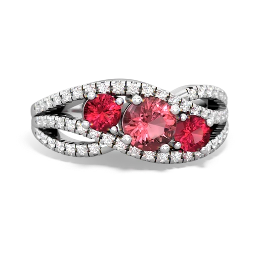 tourmaline-lab ruby three stone pave ring