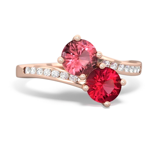 tourmaline-lab ruby two stone channel ring