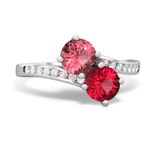 tourmaline-lab ruby two stone channel ring