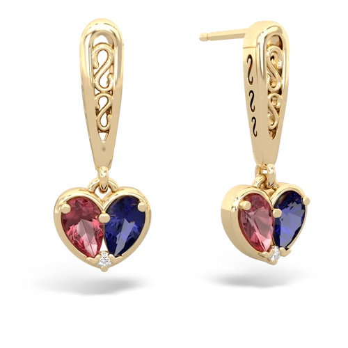 tourmaline-lab sapphire filligree earrings