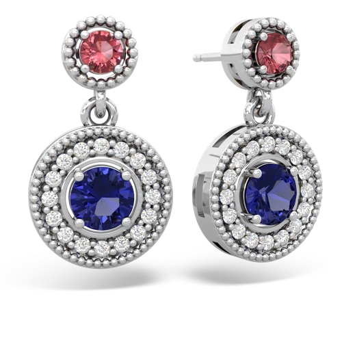 tourmaline-lab sapphire halo earrings