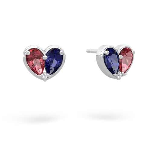 tourmaline-lab sapphire one heart earrings