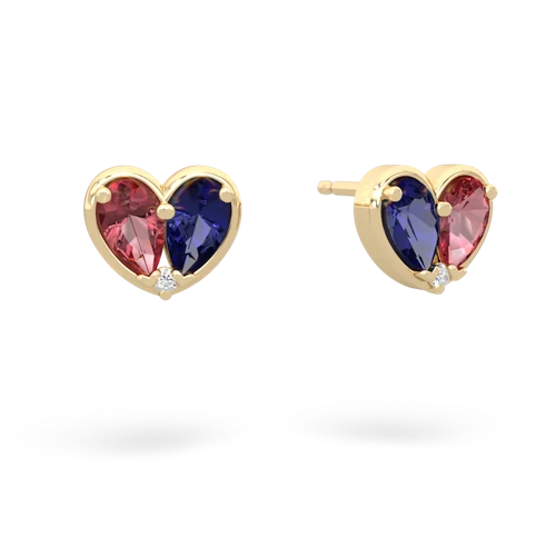 tourmaline-lab sapphire one heart earrings