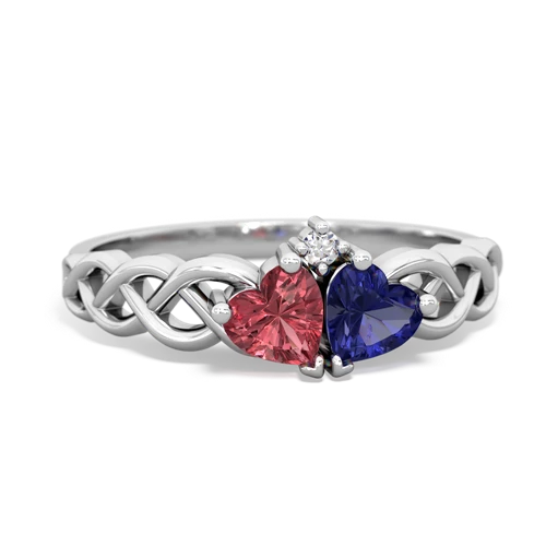 Pink Tourmaline Genuine Pink Tourmaline with Lab Created Sapphire Heart to Heart Braid ring Ring