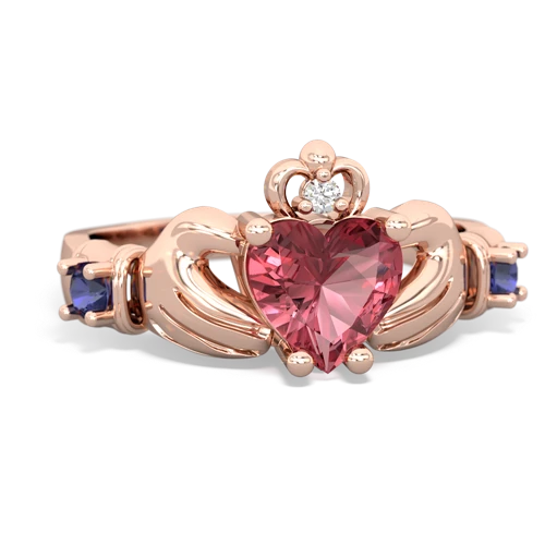 Pink Tourmaline Genuine Pink Tourmaline with Lab Created Sapphire and Genuine Peridot Claddagh ring Ring