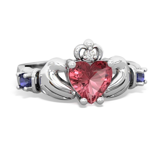 Pink Tourmaline Genuine Pink Tourmaline with Lab Created Sapphire and  Claddagh ring Ring
