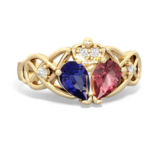 Pink Tourmaline Genuine Pink Tourmaline with Lab Created Sapphire Two Stone Claddagh ring Ring