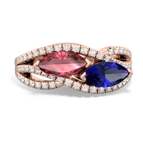 Pink Tourmaline Genuine Pink Tourmaline with Lab Created Sapphire Diamond Rivers ring Ring