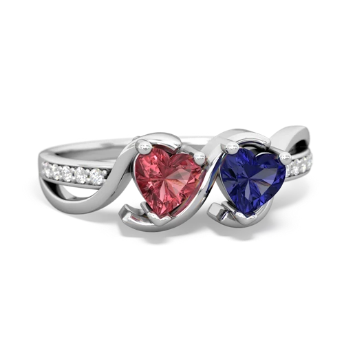 tourmaline-lab sapphire double heart ring