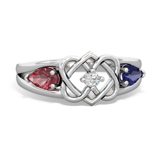 tourmaline-lab sapphire double heart ring