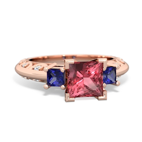 Pink Tourmaline Genuine Pink Tourmaline with Lab Created Sapphire and  Art Deco ring Ring