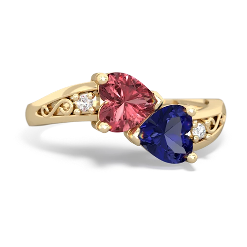 Pink Tourmaline Genuine Pink Tourmaline with Lab Created Sapphire Snuggling Hearts ring Ring