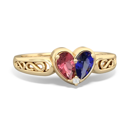 Pink Tourmaline Genuine Pink Tourmaline with Lab Created Sapphire filligree Heart ring Ring
