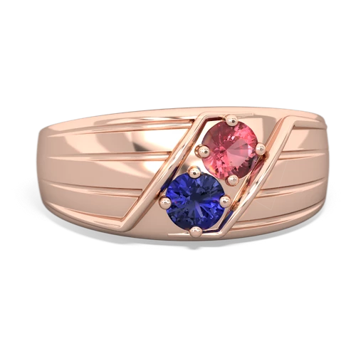 Pink Tourmaline Genuine Pink Tourmaline with Lab Created Sapphire Art Deco Men's ring Ring
