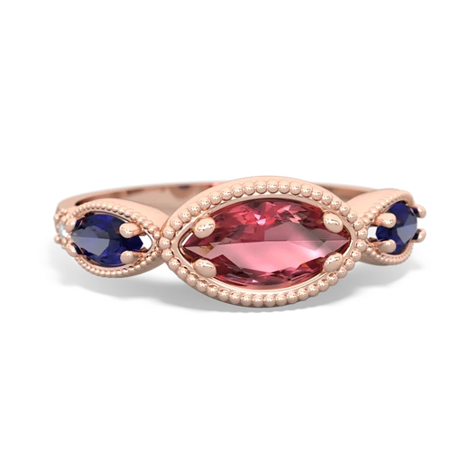 Pink Tourmaline Genuine Pink Tourmaline with Lab Created Sapphire and  Antique Style Keepsake ring Ring