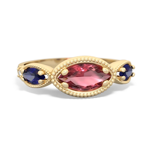 Pink Tourmaline Genuine Pink Tourmaline with Lab Created Sapphire and Genuine Peridot Antique Style Keepsake ring Ring