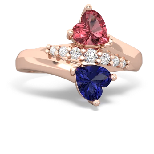 Pink Tourmaline Genuine Pink Tourmaline with Lab Created Sapphire Heart to Heart Bypass ring Ring