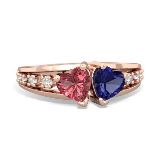 Pink Tourmaline Genuine Pink Tourmaline with Lab Created Sapphire Heart to Heart ring Ring